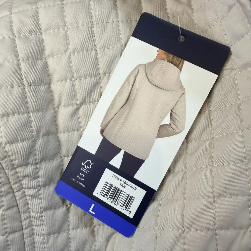 Lands' End Lightweight Hooded Quilted Jacket Tan Women's Size Large full Zip NEW